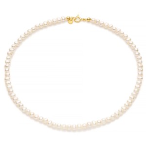 Klasyczny naszyjnik z białych pereł słodkowodnych i srebra pozłacanego