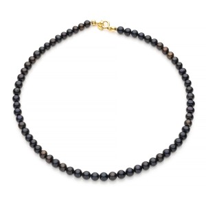 Klasyczny naszyjnik z czarnych pereł słodkowodnych i srebra pozłacanego