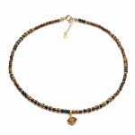 Choker z ciemnych szafirów i tygrysiego oka klasy AA, srebro pozłacane