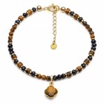 Bransoletka z ciemnych szafirów i tygrysiego oka klasy AA, srebro pozłacane