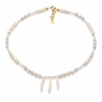 Choker z pereł słodkowodnych, szlachetnego kunzytu i kamienia księżycowego, srebro pozłacane