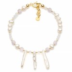 Bransoletka z pereł słodkowodnych, szlachetnego kunzytu i kamienia księżycowego, srebro pozłacane