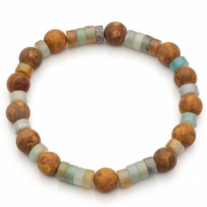 Męska bransoleta z agatu brązowego i akwamarynu