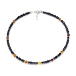 Choker z czarnych pereł słodkowodnych i bursztynu bałtyckiego, srebro