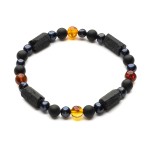 Elastyczna bransoleta z kamieni naturalnych, pereł słodkowodnych i bursztynu