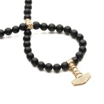 Naszyjnik z czarnych kamieni naturalnych z młotem Thora- Mjolnir