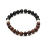 Elastyczna bransoleta z matowych kamieni onyksu, obsydianu brązowego i srebra