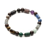 Elastyczna bransoleta czakry z egzotycznej gruszy chińskiej, 9 kamieni szlachetnych i srebro oksydowane