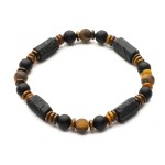 Elastyczna bransoleta męska z tygrysiego oka, matowego onyksu i surowego turmalinu 