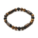 Elastyczna bransoleta męska z lawy wulkanicznej i tygrysiego oka