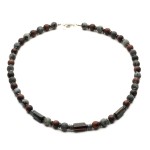 Męski naszyjnik z bawolego oka, matowego larvikitu i szarej masy perłowej