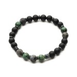 Elastyczna bransoleta z matowego onyksu, larvikitu, turkusu afrykańskiego i szarej muszli