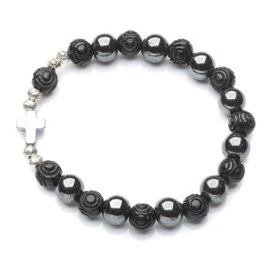 Bransoletka z rzeźbionego drewna i Hematytu