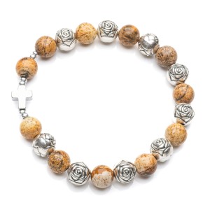 Bransoletka z Jaspisu Krajobrazowego i metalowych różyczek