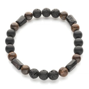 Męska bransoleta z lawy, hiperstenu, onyksu i bronzytu 