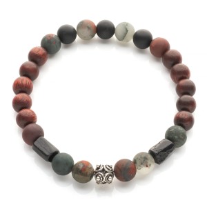 Męska bransoleta z egzotycznego mahoniu i kamieni naturalnych