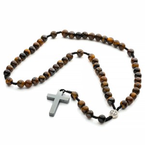 Różaniec- makrama  z Tygrysiego oka i hematytu