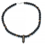 Męski naszyjnik z tygrysiego oka i lawy wulkanicznej, srebro