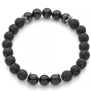 Bransoletka z lawy wulkanicznej, ciemnych turmalinów i srebra