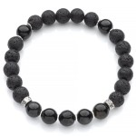 Bransoletka z lawy, czarnych turmalinów i  srebra