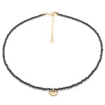 Naszyjnik z czarnego turmalinu AAA, srebro pozłacane