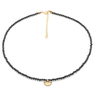 Naszyjnik z czarnego turmalinu AAA, srebro pozłacane