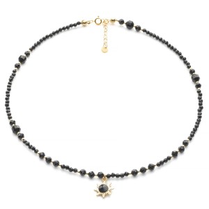 Naszyjnik z czarnego turmalinu AAA z onyksem, srebro pozłacane