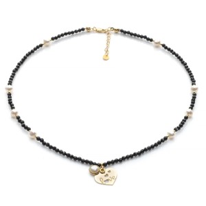 Naszyjnik z turmalinu klasy AAA i pereł słodkowodnych, srebro pozłacane