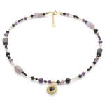 Naszyjnik z ametystu, turmalinu AAA i cytrynu, srebro pozłacane