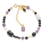 Bransoletka z ametystu, turmalinu AAA i cytrynu, srebro pozłacane