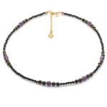 Naszyjnik z turmalinu klasy AAA, czaroitu i ametystu, srebro pozłacane