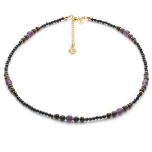 Naszyjnik z turmalinu klasy AAA, czaroitu i ametystu, srebro pozłacane