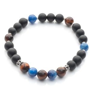 Bransoleta męska z onyksu, bawolego oka, kianitu i srebra