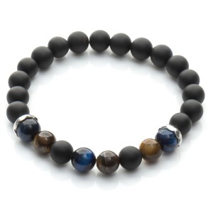 Bransoleta z matowego onyksu i dwóch rodzajów tygrysiego oka, srebro oksydowane