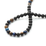 Męski naszyjnik z onyksu i dwóch rodzajów tygrysiego oka, srebro oksydowane