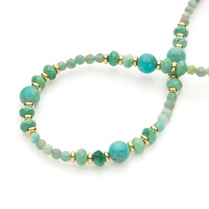 Choker z amazonitu i turkusu, srebro pozłacane