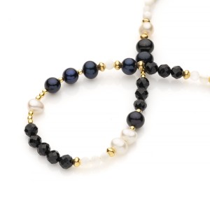 Choker z pereł słodkowodnych, turmalinu AAA i kamienia księżycowego, srebro pozłacane