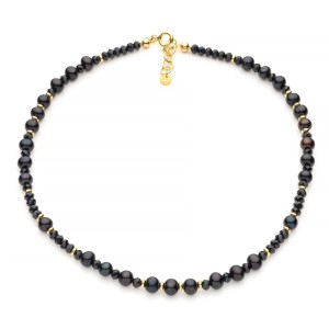 Choker z ciemnych szafirów i czarnych pereł słodkowodnych, srebro pozłacane