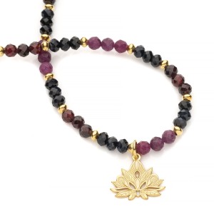 Choker z szafiru, rubinu i granatu, srebro pozłacane